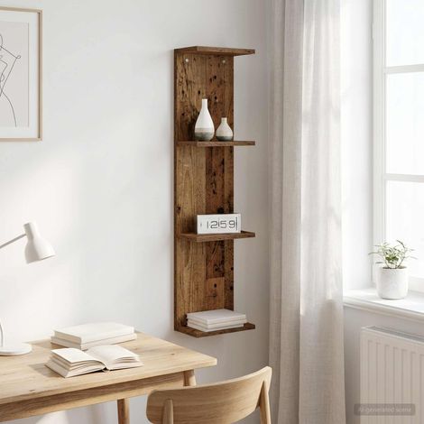 Étagère murale 100 cm en bois d’ingénierie, rangement intérieur, finition bois ancien - PANGIVO (1/5)