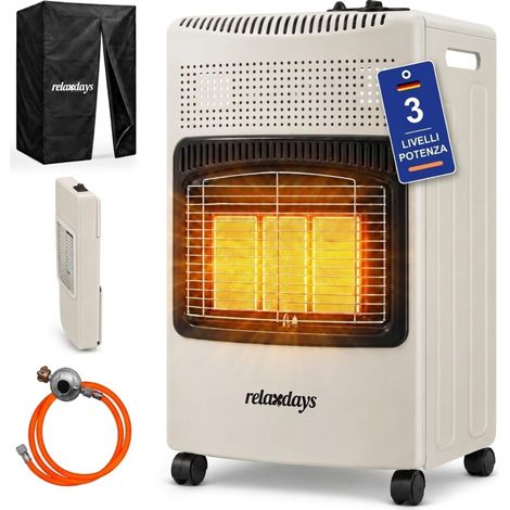 Relaxdays Stufa a gas, 3 piastre in ceramica, 1500-4200 W, acciaio, ruote, per bombole, interno/esterno, bianca (1/5)