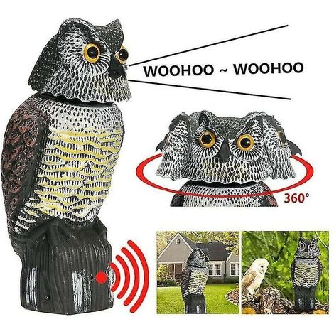Bird Scarecrow Owl 360 Rotate Head To Scare Birds Realistic Horrible Sounds And Shadow Fake Owl Insect Deterrent Outdoors Decor Ns2