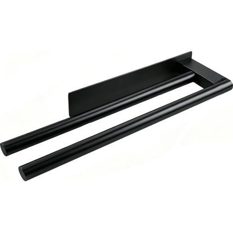 Porte serviettes mural noir en acier inoxydable antirouille finition brossée installation adhésive sans perçage design moderne pour salle de bain cuisine