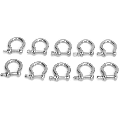10 manilles à arceau en acier inoxydable haute dureté, ancrage en anneau en D pour le camping, la randonnée et les sports de plein air (M4, charge de 60 kg) (1/5)