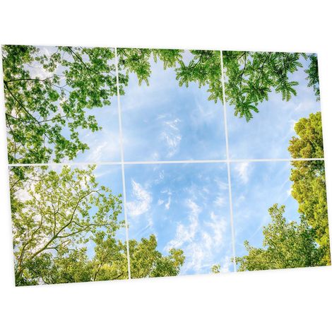 Pack de 6 Dalles LED Imprimées 60x60 cm - Motif Horizon Arboré - Lumière Blanc Neutre 4000K - Panneaux Lumineux Plafond Bureau Salon Cuisine - Faciles à Installer