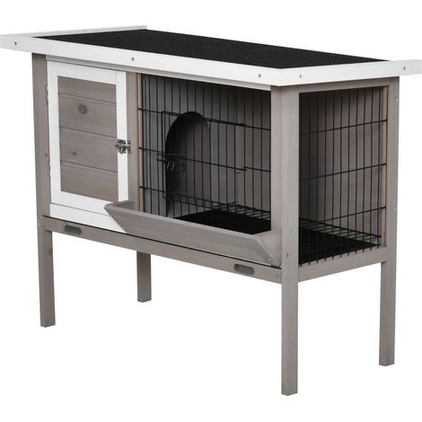 Conigliera rialzata da esterno 91 x 46 x 71 cm con vassoio estraibile porta chiudibile rustica in legno grigio 210007940