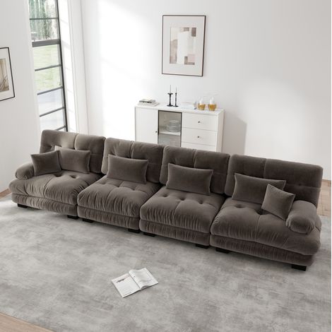 Modulares Ecksofa 406 x 77 x 81 cm, brauner Chenillebezug, tiefer Sitz – MEUBLIV (1/5)