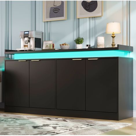 Aparador con LED, 4 puertas, 160 x 39 x 83 cm, MDF, negro DESVIAE (1/5)