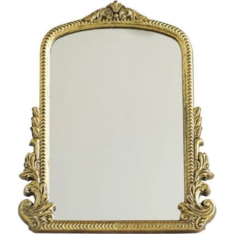 Miroir de maquillage vintage de style antique chic avec cadre en bois sculpté doré pour salon, chambre à coucher, table 31 x 25 cm (1/5)