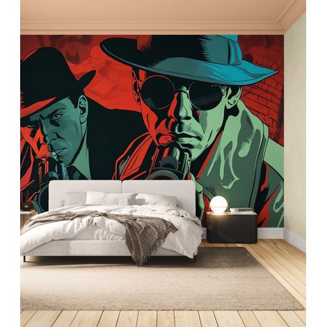 Papier Peint Rétro Comics - Gangsters Noir - 300 x 250 cm (1/2)