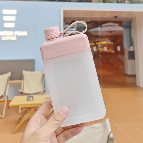 Quadratische, tragbare, flache Wasserflasche für Outdoor-Reisen, pinkfarbene 450-ml-Taschenwasserflasche (1/5)