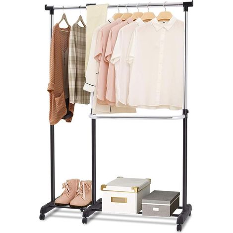 COSTWAY Perchero de Burro Extensible con Ruedas Telescópico Altura Ajustable para Ropa Zapatos (1/5)
