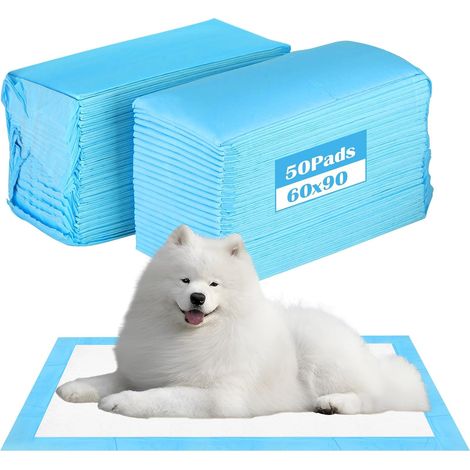 Alaise pour Chien 50 Pièces, 60 x 90cm Aleses Jetables pour Chien, 5 Couches Tapis Educateur Chiot, Tapis Hygiénique Absorbant, Anti-Fuite et Séchage Rapide (1/5)