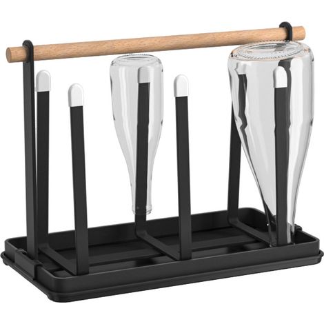 Égouttoir à bouteilles et porte-gobelets (noir) pour le rangement de la cuisine, ensemble de 6 pièces en métal pour bouteilles de cuisine. (1/5)