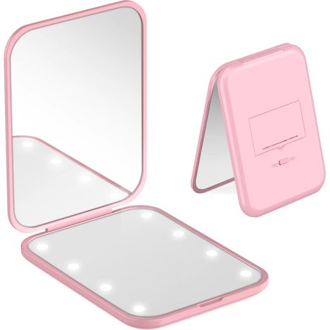 Miroir de Poche, Miroir Compact LED Grossissant 1X/3X avec Biatterie éternelle, Pportable, Miroir de Maquillage Voyage Pliable pour Sac à Main, Voyage et Usage Quotidien, Idéal pour Offrir