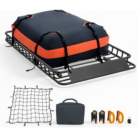 Mophorn Dachkorb Auto 1371 x 864 x 102 mm Dachträgerkorb (Q195-Legierungsstahl) mit wasserdichter Tasche (Oxford) und Ratschengurten, 90,72 kg Tragfähigkeit, geeignet für SUV, Lkw und Pkw (1/5)