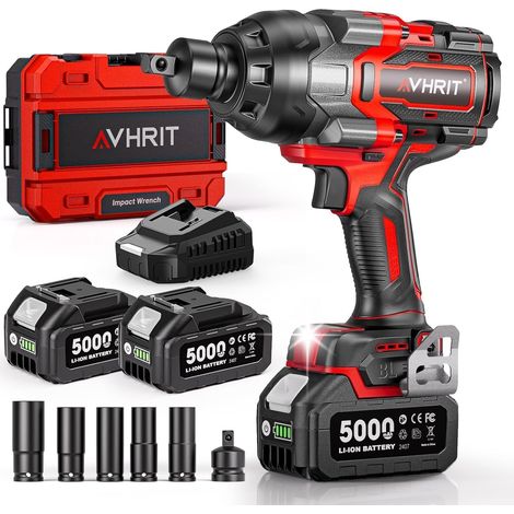 Visseuse à percussion sans fil 1/2" avec 2 batteries 4000 mAh 2200 N.m Visseuse à chocs électrique pour la maison et la voiture, 5 douilles, 4 vis, 4 forets