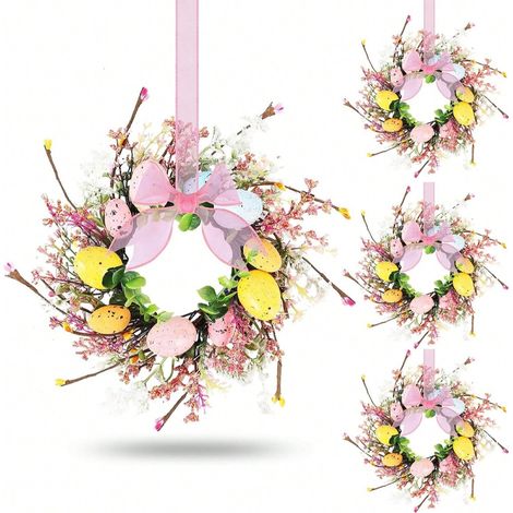 Couronne de bougies œufs de Pâques (2 pièces) - Mini couronne artificielle de printemps avec œufs de Pâques et baies pour porte d'entrée, placard de cuisine, porche, mur, décoration de ferme (1/5)