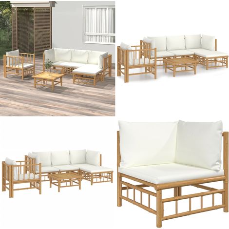 Salon de jardin 6 pcs avec coussins blanc crème bambou - Salon De Jardin - Mobilier De Jardin - Ensemble De Salon - Ensemble De Meubles De Jardin - Bamboos - Home & Living (1/5)