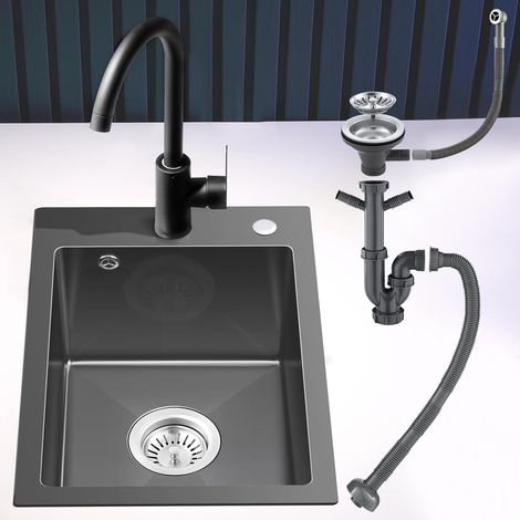 50 x 35 cm Noir Evier de Cuisine Acier Inox, Lavabo de Cuisine 1 Bac (1/5)