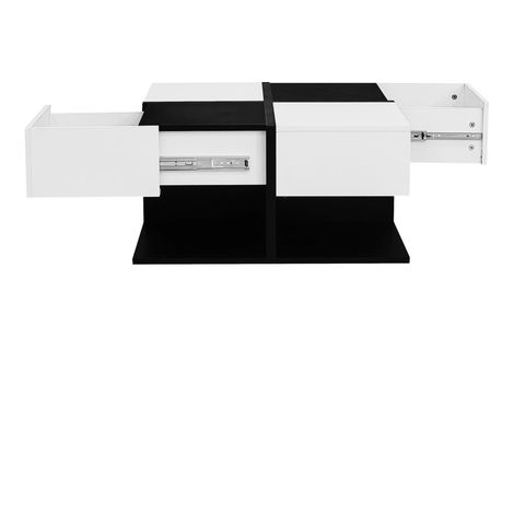 Tavolino da caffè moderno nero e bianco, 70 x 70 x 35,5 cm, con 2 cassetti (1/5)