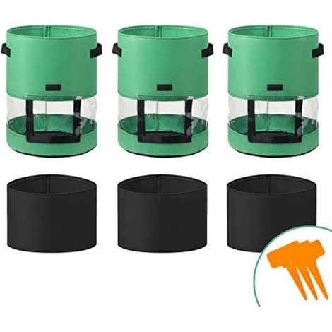 Sac Pomme De Terre Culture, Sac De Plantation Jardin, Bac Potager Exterieur, Terreau Plante Intérieur Rempotage Potager Balcon Fruit Composteur, 7gallon/10gallon (10gallon-3pcs, Vert) (1/5)