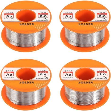 Lötdraht, 4 Rollen, 50 g – Elektrolytisches Lötzinn mit integriertem Flussmittel – Durchmesser 0,6/0,8/1 mm – Zum Elektroniklöten (1/5)