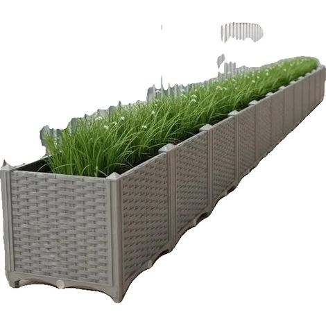 Jardinier surélevé, Polypropylène durable, Aspect élégant en rotin, 160 x 40 x 38 cm (1/2)