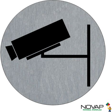 Plaque de porte Picto Vidéo - Aluminium brosse Ø75mm - 4383330