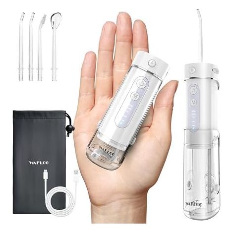 Mini Jet Dentaire Hydropulseur Portable, 5 Modes, Réservoir 180ml, IPX7 Étanche, Jet Dentaire de Voyage, Mini Water Flosser pour Maison et Déplacements, Blanc (1/5)
