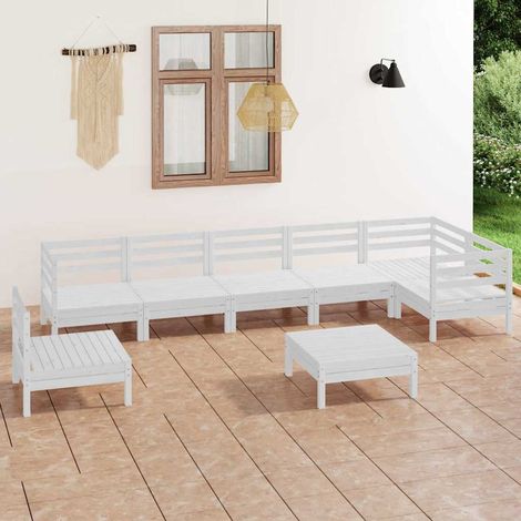 Salon de jardin 8 pcs Ensemble Table et Chaise de Jardin - Bois de pin massif Blanc BV543961 - BonneVie (1/5)