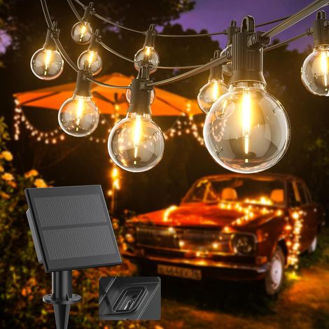 Guirlande Lumineuse Extérieure 8m Guirlande Guinguette Étanche LED avec 12+1 G40 Imperméable Ampoules Lumières Incassable pour Jardin Exterieur Fête Terrasse Mariage Blanc Chaud (1/5)