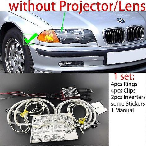 Hochwertiges CCFL-Angel-Eyes-Kit mit warmweißem Halo-Ring für BMW E46 3er (316i, 318i, 320d, 320i, 323i, 325i, 328i, 330i) – Demon Eye (E46, Baujahre 1998–2001, Halogen). (1/5)