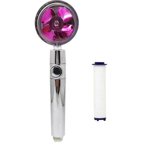 Turbogeladener Handbrausekopf, propellergetriebener Duschkopf, hoher Wasserdruck, wassersparend, mit Pausentaste, 360 Grad drehbar-Purple