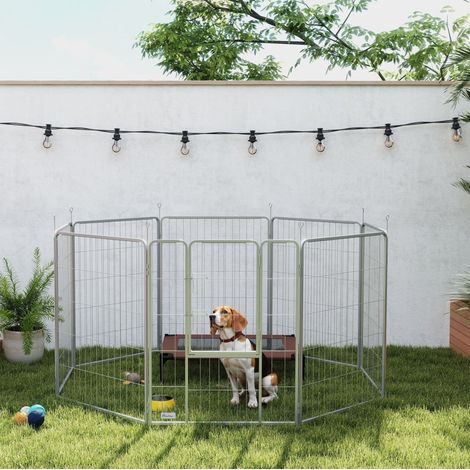 Enclos pliable 8 panneaux pour chiens 160 x 160 x 100 cm en acier argenté OKMYHOME (1/5)