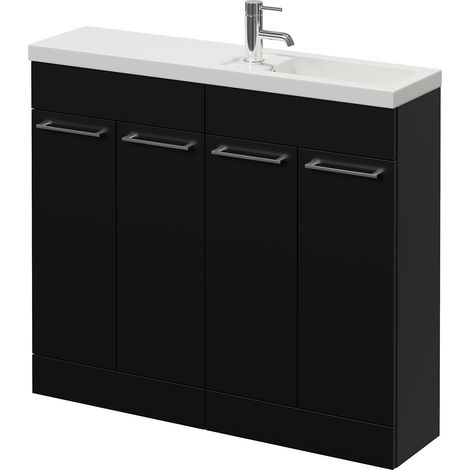 Napoli 250 Matt Black 1000mm 4 Door Vanity Unit with Square Silvo Basin - 1000mm - Chrome 160mm Handle