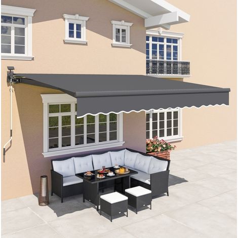 Toldo exterior retráctil de aluminio gris 395x300 cm con luces LED solares, protección UPF50+ e inclinación ajustable (1/5)