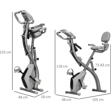 Vélo d'exercice pliable 2 en 1, résistance magnétique réglable sur 8 niveaux, capteur de fréquence cardiaque, bracelet, écran LCD, volant d'inertie de 2,5 kg, gris (1/5)