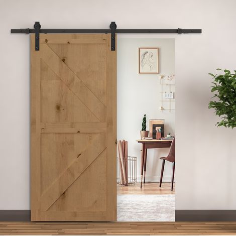 Kit de riel para puerta corredera de 200 cm, acero negro, ahorro de espacio FloraGrace (1/5)