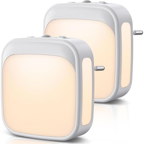 Veilleuse Prise Electrique, Lot de 2 Veilleuses LED avec Capteur de Crépuscule, Luminosité réglable, Veilleuse Enfant pour Chambre, Cuisine, Couloir, Escalier, Salon, Blanc Chaud (1/5)