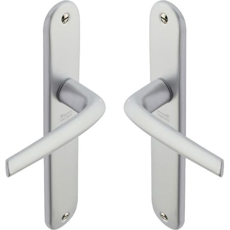 1 - Poignée de porte - Plaque longue - Bec de cane - Entraxe 165 mm - Carré 7 mm - Zamak argenté - Pour cuisine et salon - Épaisseur 38-48 cm (1/5)