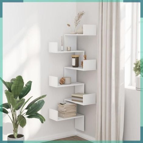 852636 étagère d'angle murale blanc 45x45x147 cm bois d'ingénierie (1/5)