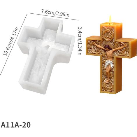 Moule En Silicone Croix - Pour Bougies Aromatiques Resine Platre Savons - 10,3 X 8,1 X 3,4 Cm - Blanc - 1 Piece (1/5)