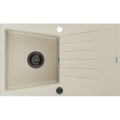 Mexen Cesar fregadero de granito de 1 seno con escurridor 775 x 470 mm, beige, sif贸n negro - 6514771010-69-B (1/5)