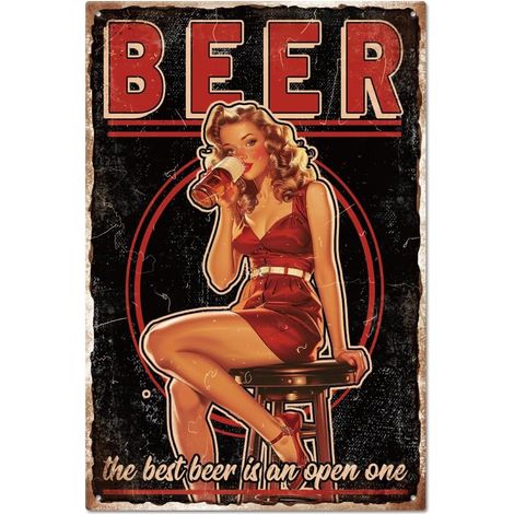 Plaque métallique en étain vintage de Pin Up Lady 20x30 cm, Plaque de porte de chambre en étain rétro drôle de femme et de bière, Plaques de cave, Plaque d'art, Affiche, Décoration murale pour les bar (1/5)