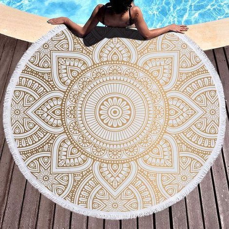 Serviette de Plage Mandala Ronde, Towel Beach en Microfibre, Couverture de Plage légère pour Les Enfants, Les Adolescents, Les Adultes (1/5)