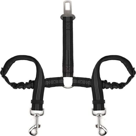 Laisse De Sécurité Pour Chien En Voiture - Double Laisse Antienchevêtrement Avec Élastique Et Bande Réfléchissante - 2 Pièces (1/5)
