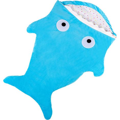 Gigoteuse en forme de requin, motif dessin animé mignon, douce pour la peau et respirante, pour bébé, bleue (1/5)