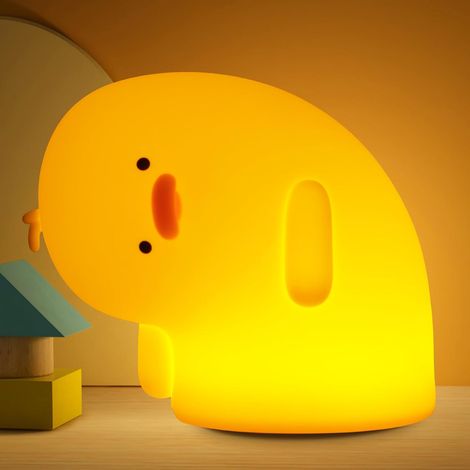Veilleuse Enfant Canard Jaune Silicone Tactile LED Dimmable Rechargeable USB Douce Apaisante Bébé Chambre Nuit Cadeau 238g (1/4)