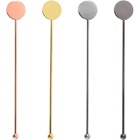 Set di 4 bastoncini per cocktail in metallo in 4 colori (oro rosa, oro, argento, nero), bastoncini decorativi in acciaio inossidabile per mescolare caffè, tè e bevande, ideali per il bar di casa. (1/5)