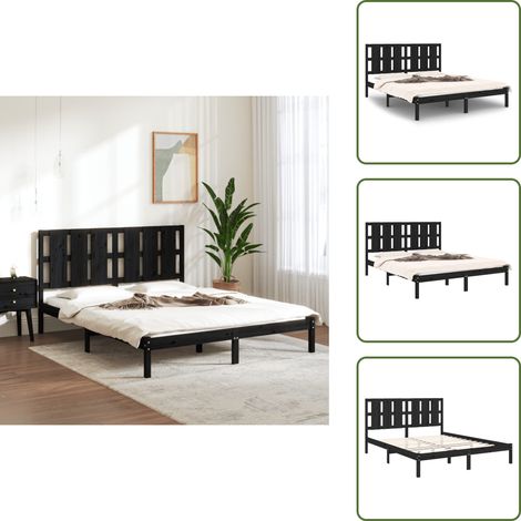 Cadre de lit sans matelas noir 150x200 cm bois massif - Cadre De Lit - Lit Double - Lit En Bois - Lit Design - Literie (1/5)