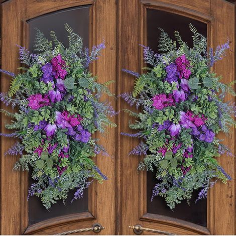 Guirlande Artificielle - Hydrangée et Jacinthe - Pour Porte d'Entrée Mur Extérieur ou Intérieur - Décoration Printemps Été Mariage Noël - 45 x 25 cm (1/5)