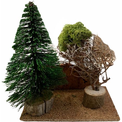 Alberello doppio folto per presepe natalizio con ceppo base e muschio h 17 cm (1/2)